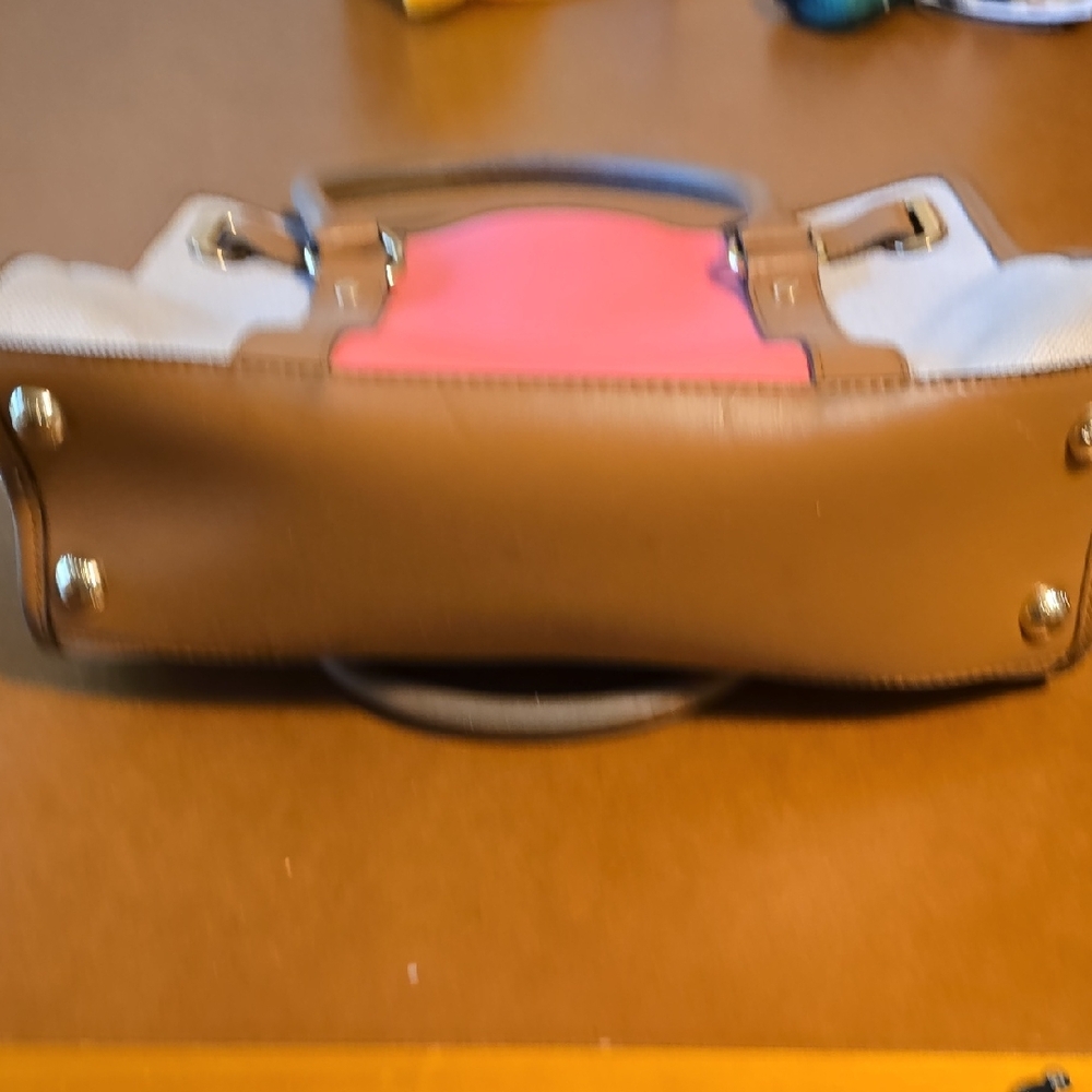 Michael Kors Hamilton Center Tan and Coral Satchel - Picture 3 of 8